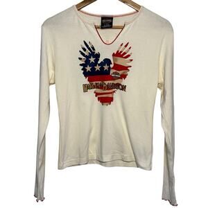 Y2K Harley Davidson Patriotic Eagle Long Sleeve Shirt American Eagle HD Texas